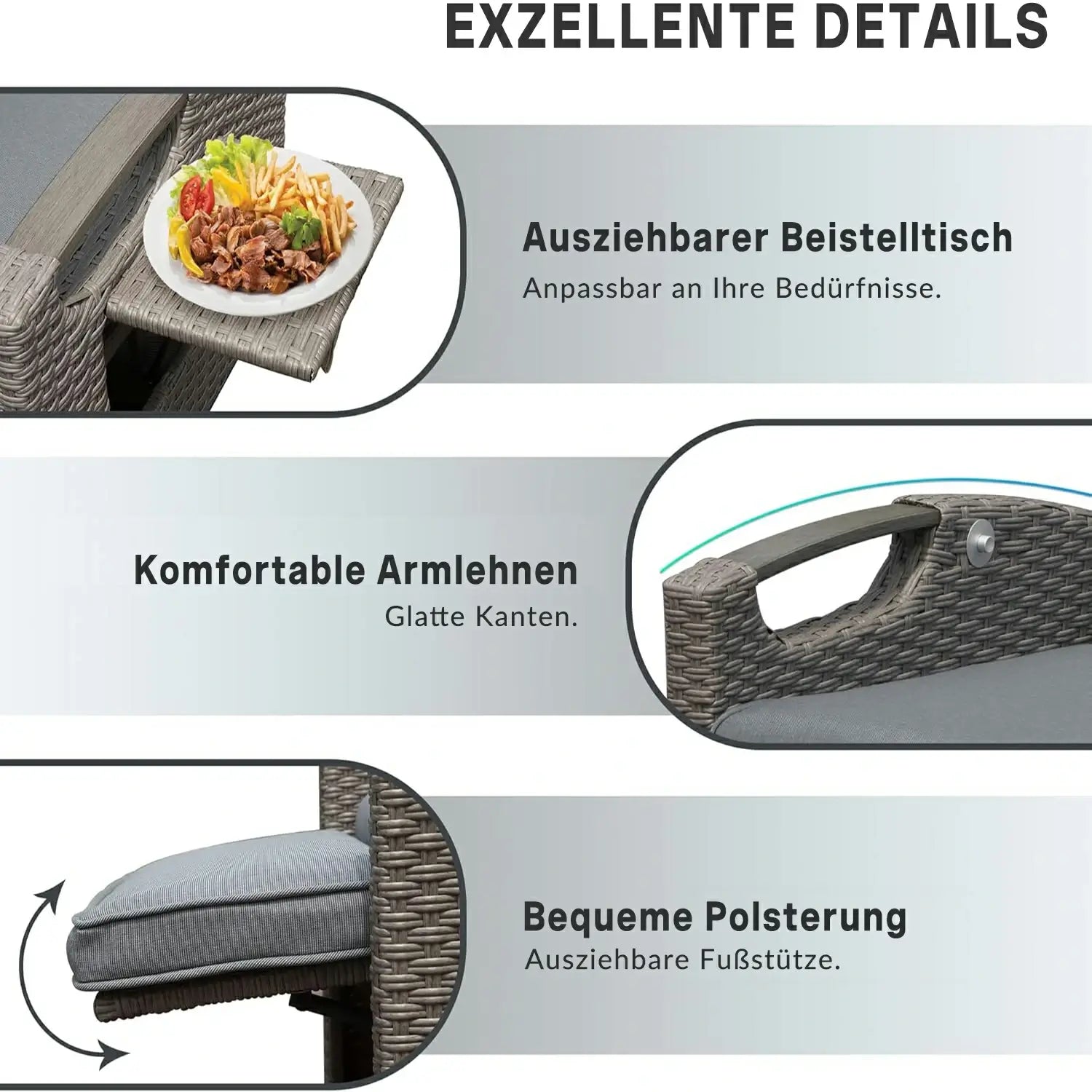 Domi Verstellbarer Garten-Relaxsessel aus Polyratten#Farbe_Grau