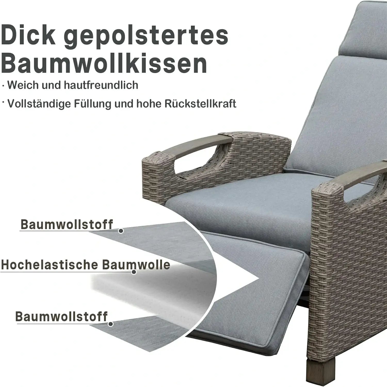 Domi Verstellbarer Garten-Relaxsessel aus Polyratten#Farbe_Grau