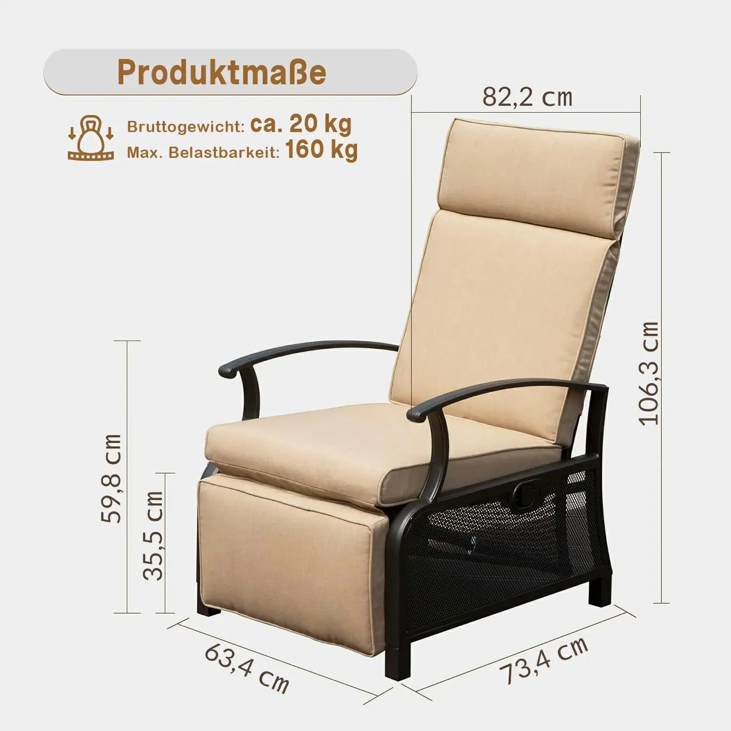 Domi Verstellbarer Garten-Relaxsessel aus Stahl#Farbe_Beige