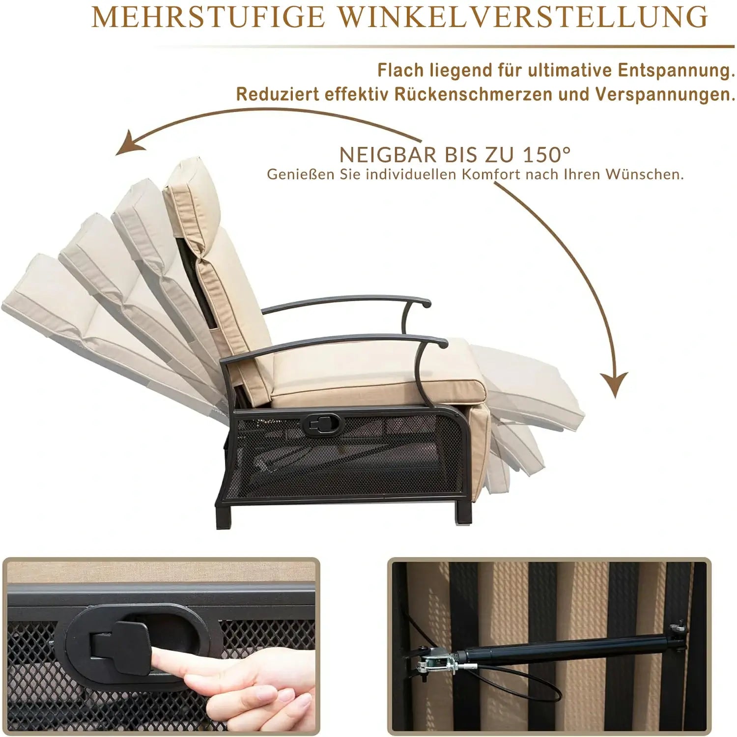 Domi Verstellbarer Garten-Relaxsessel aus Stahl#Farbe_Beige