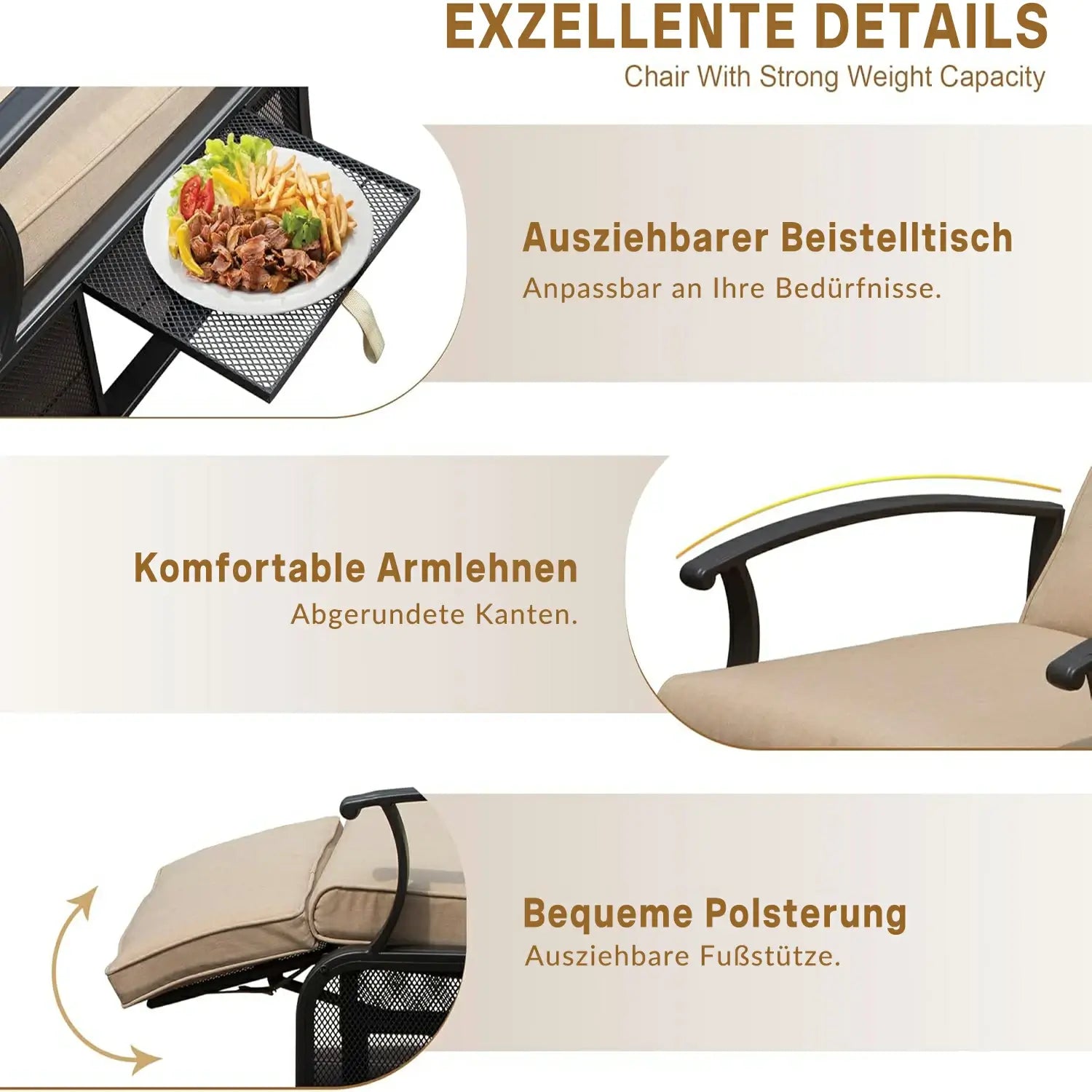 Domi Verstellbarer Garten-Relaxsessel aus Stahl#Farbe_Beige