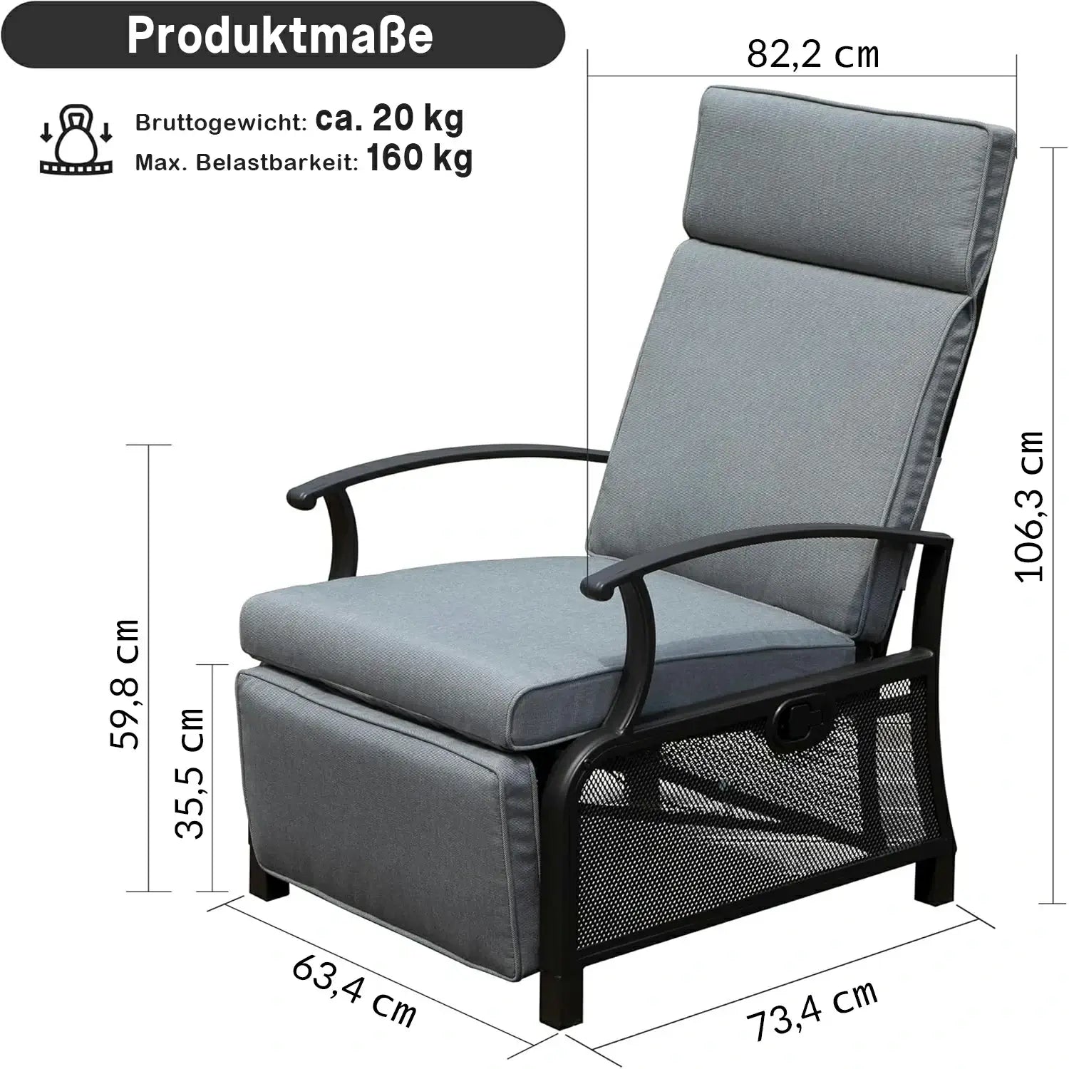 Domi Verstellbarer Garten-Relaxsessel aus Stahl#Farbe_Grau