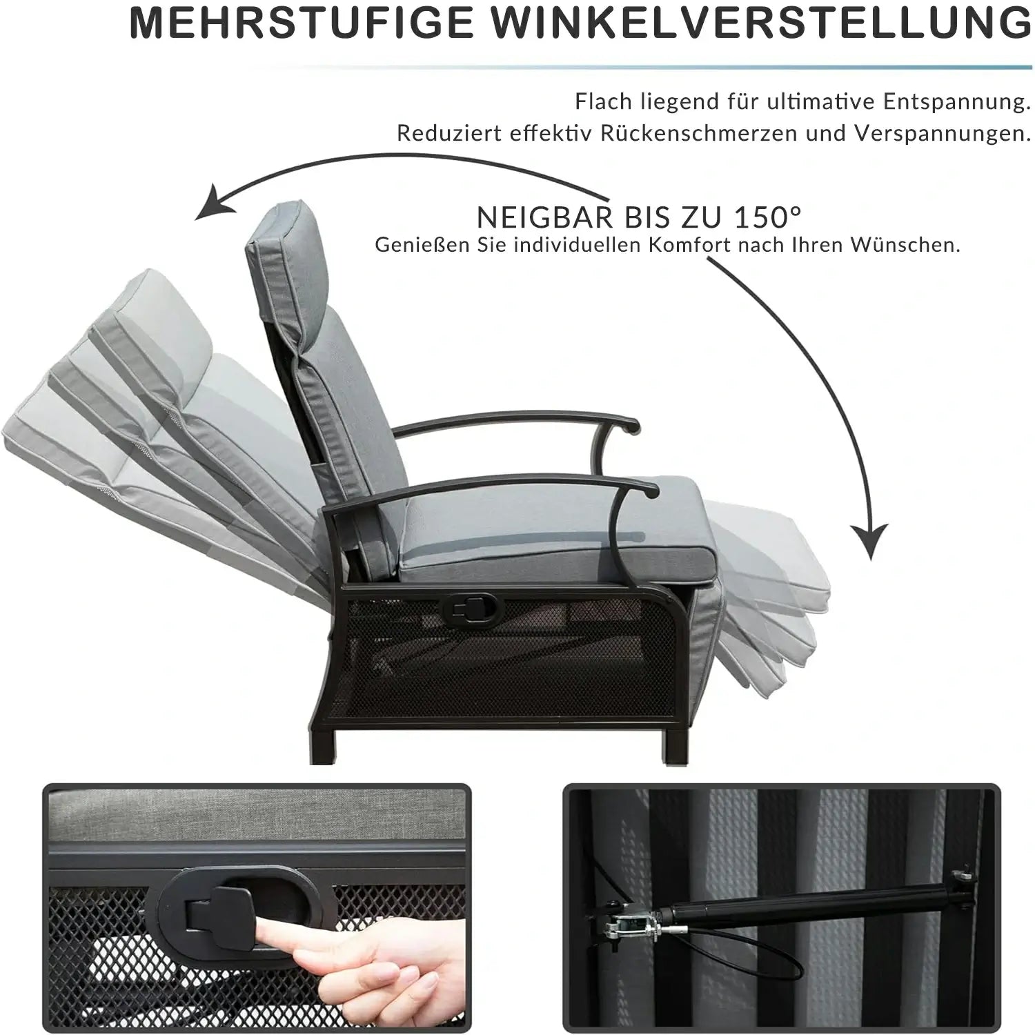 Domi Verstellbarer Garten-Relaxsessel aus Stahl#Farbe_Grau