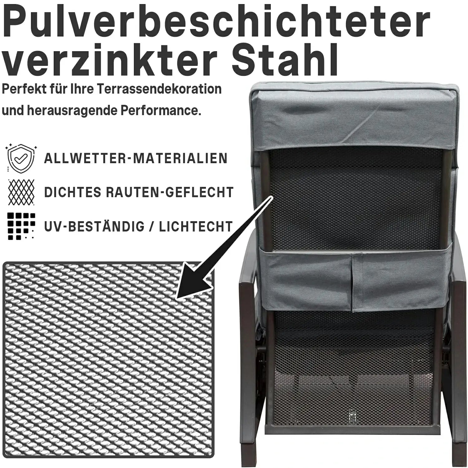 Domi Verstellbarer Garten-Relaxsessel aus Stahl#Farbe_Grau