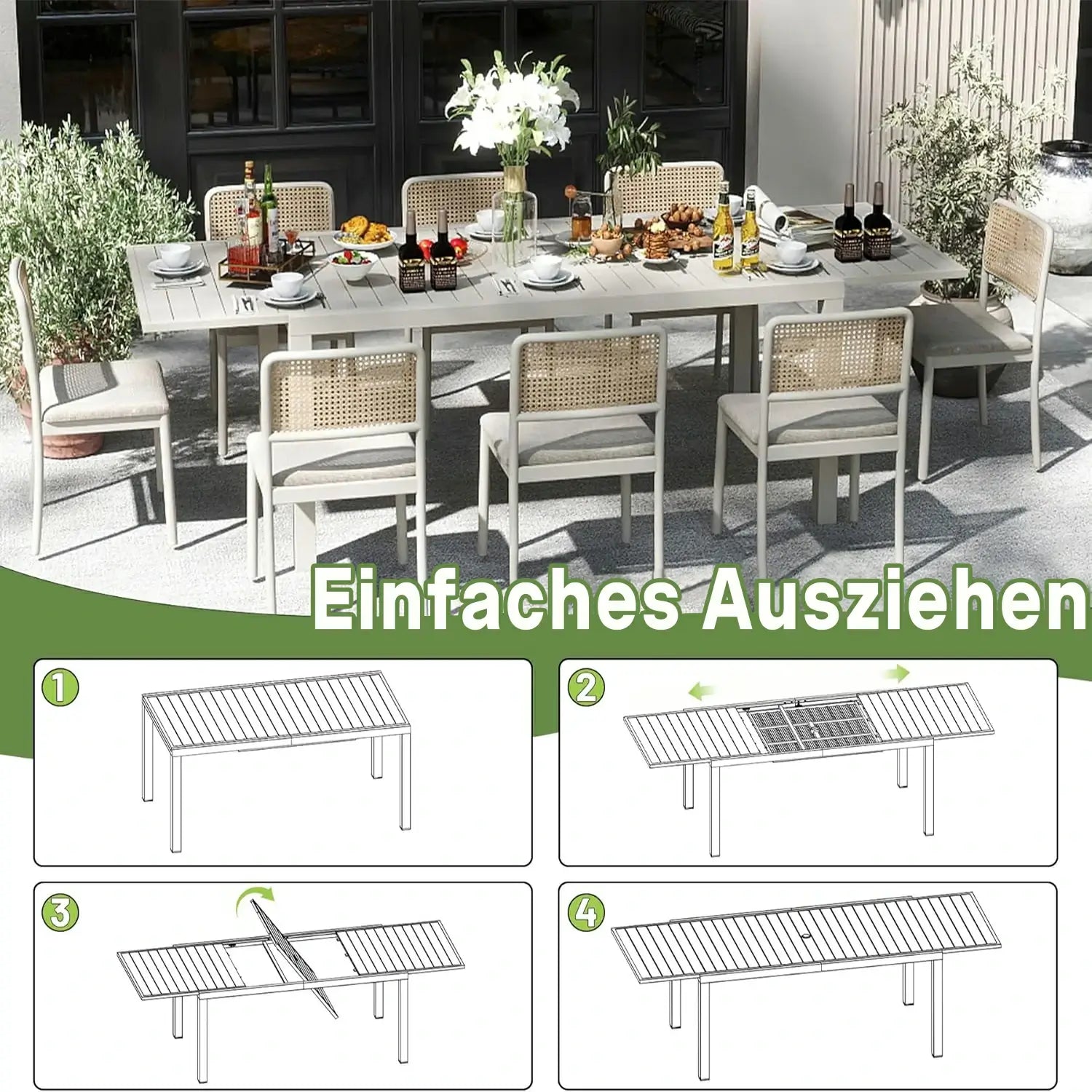 Domi Ausziehbarer Gartentisch Aluminium#Farbe_Weiß