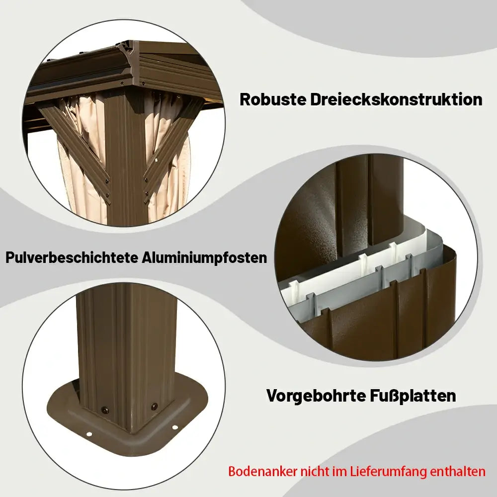 Domi Hardtop Wandpavillon Braun Anlehnpavillon #Größe_2,43 x 3,67 m