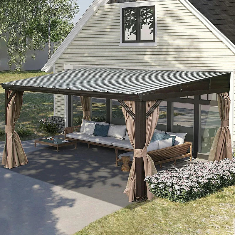 Domi Hardtop Wandpavillon Braun Anlehnpavillon #Größe_2,97 x 3,67 m
