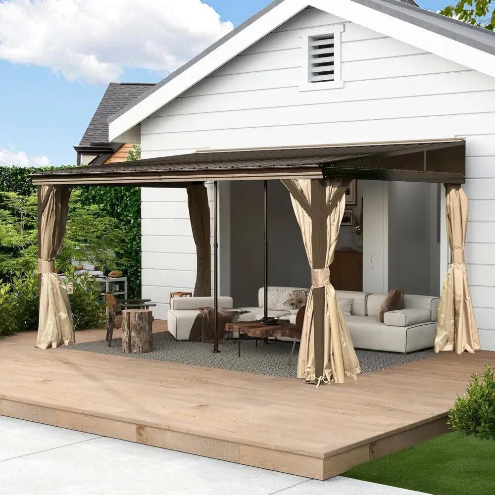 Domi Hardtop Wandpavillon Braun Anlehnpavillon #Größe_2,97 x 4,18 m