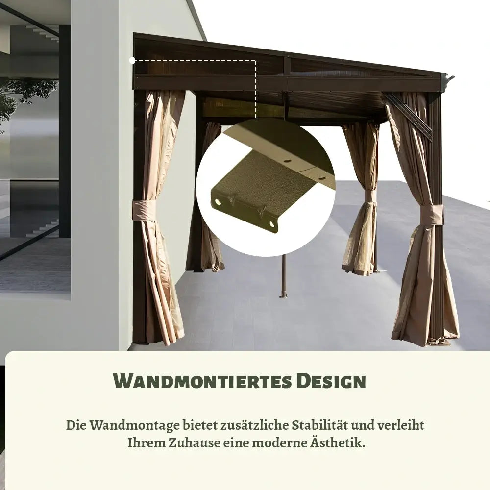 Domi Hardtop Wandpavillon Braun Anlehnpavillon #Größe_3,61 x 4,17 m