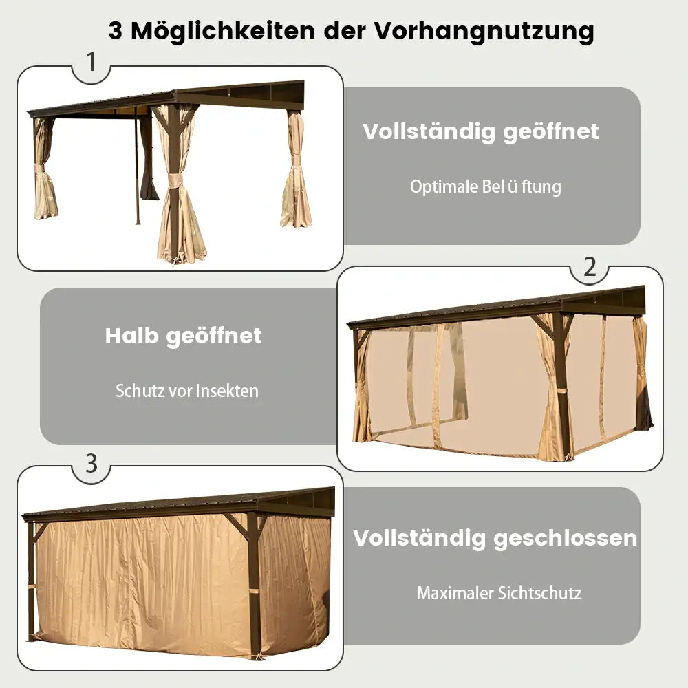 Domi Hardtop Wandpavillon Braun Anlehnpavillon #Größe_3,61 x 4,17 m
