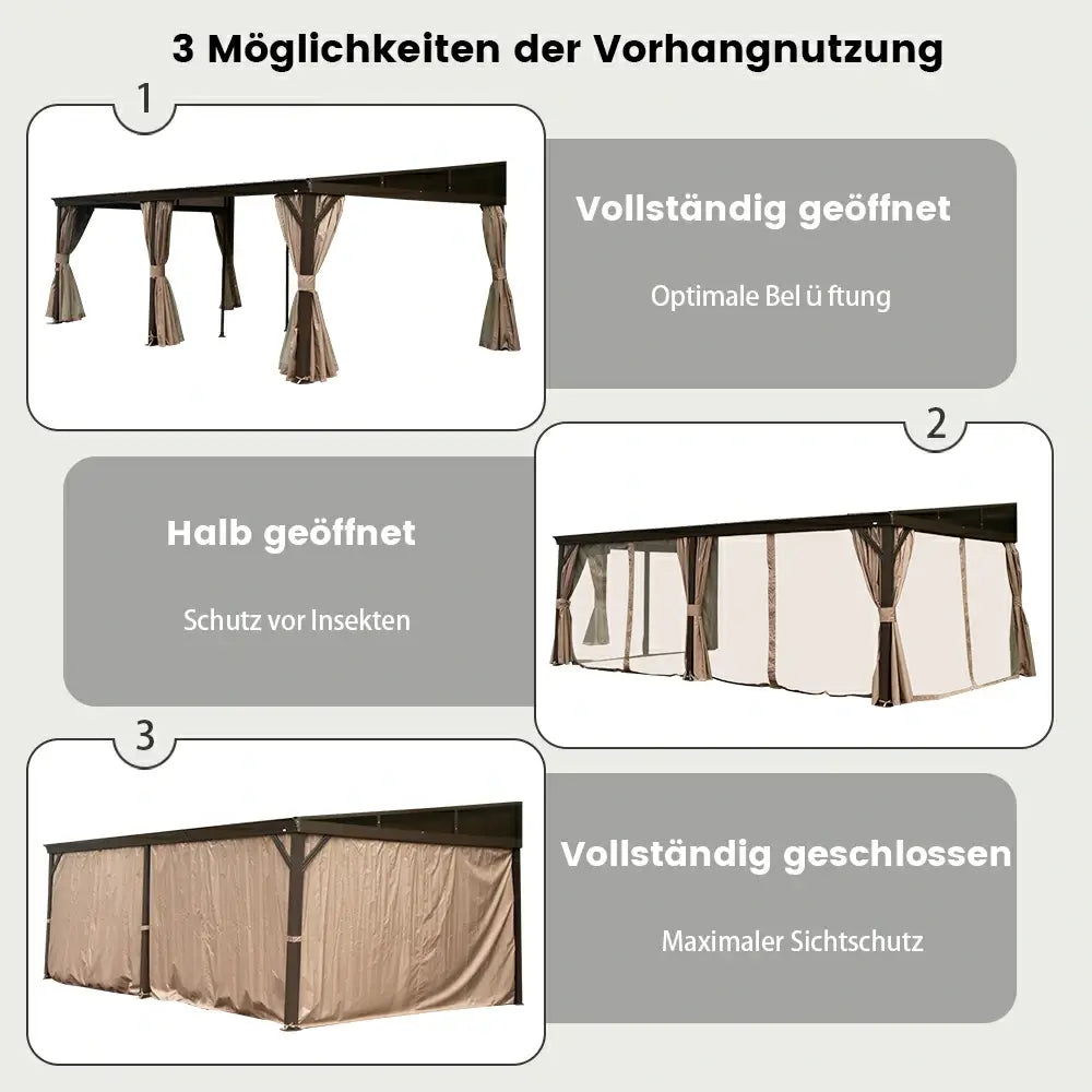 Domi Hardtop Wandpavillon Braun Anlehnpavillon #Größe_3,61 x 6,23 m