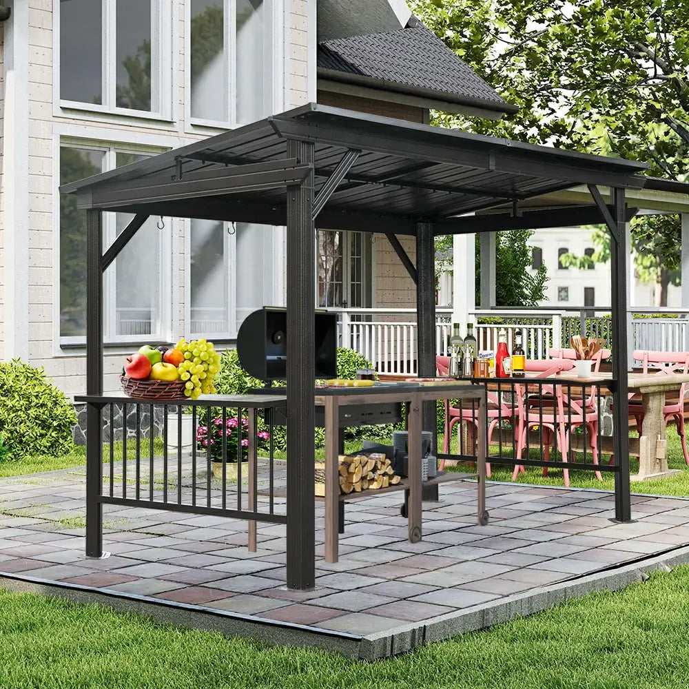 Domi Hardtop Grillpavillon 2 x 3,6 m – Moderne Grillüberdachung mit Pultdach, Anthrazit