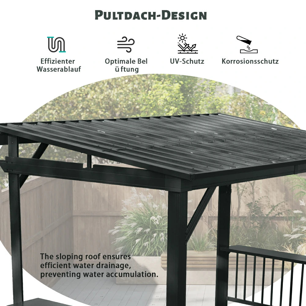 Domi Hardtop Grillpavillon 2 x 3,6 m – Moderne Grillüberdachung mit Pultdach, Anthrazit