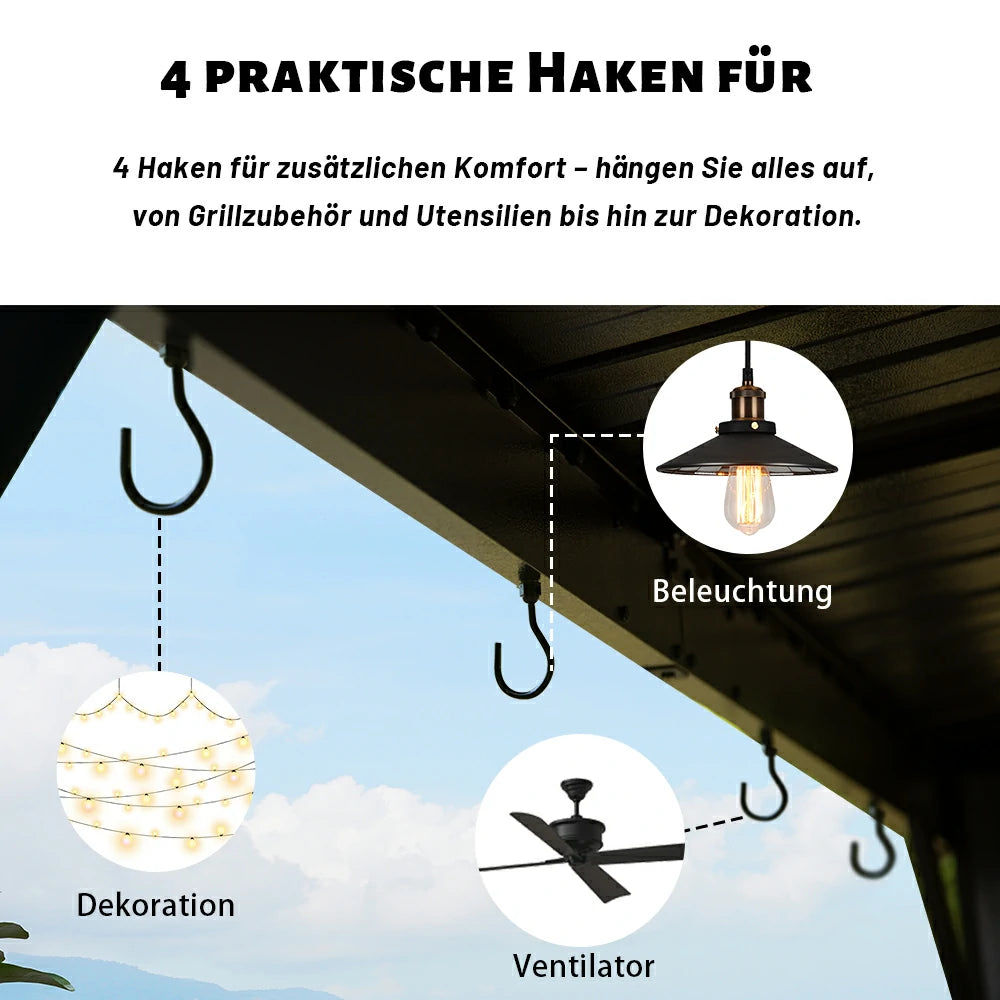 Domi Hardtop Grillpavillon 2 x 3,6 m – Moderne Grillüberdachung mit Pultdach, Anthrazit