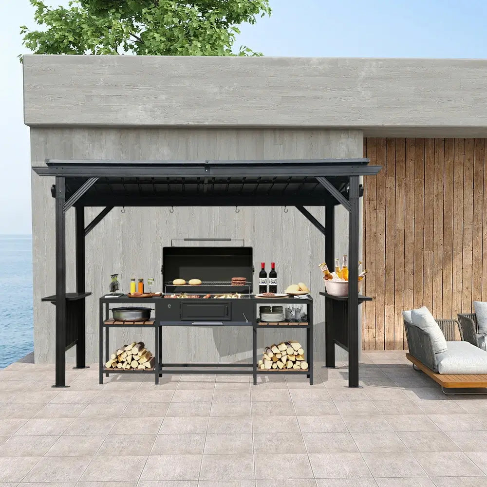 Domi Hardtop Grillpavillon 2 x 3,6 m – Moderne Grillüberdachung mit Pultdach, Anthrazit