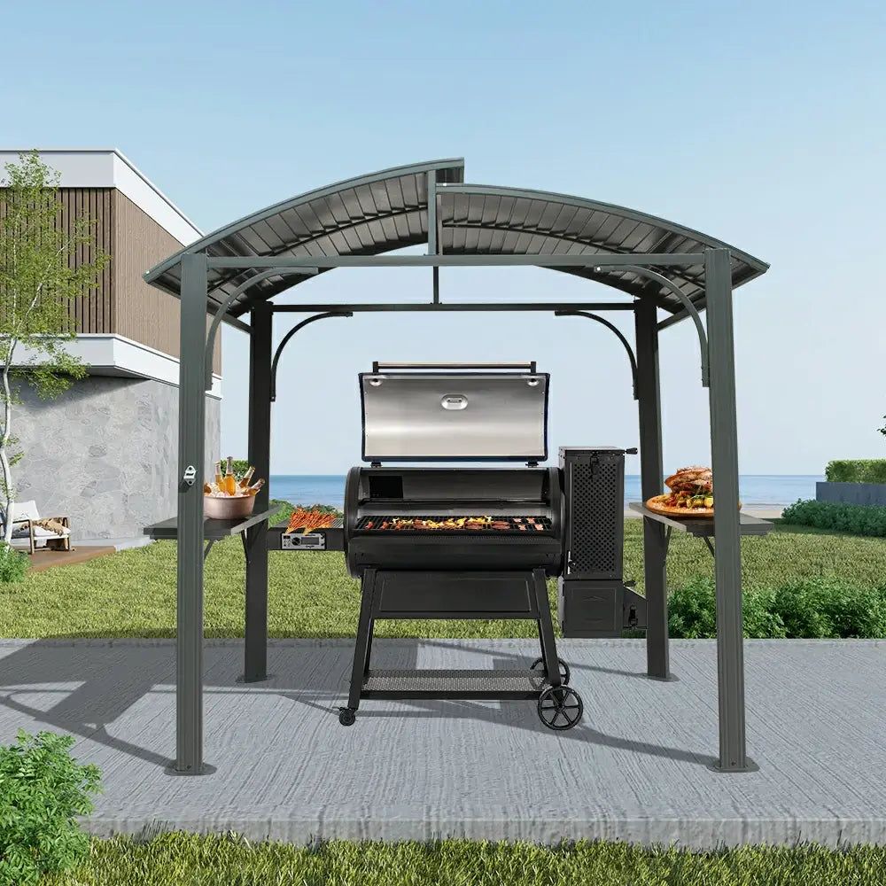 Domi Hardtop Grillpavillon 2,4 x 1,5 m in Anthrazit mit modernem Rundbogendach, wetterfeste Grillüberdachung für den Garten.