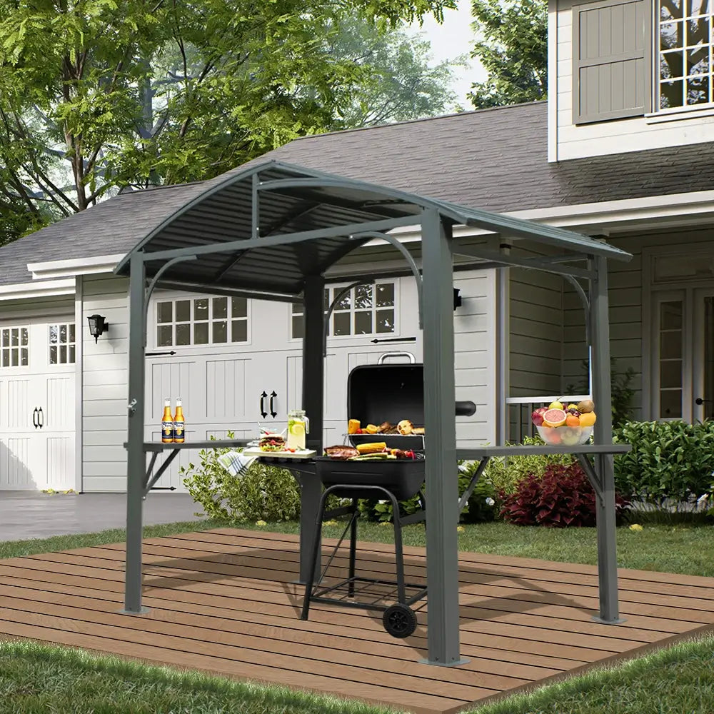 Domi Hardtop Grillpavillon 2,4 x 1,5 m in Anthrazit mit modernem Rundbogendach, wetterfeste Grillüberdachung für den Garten.