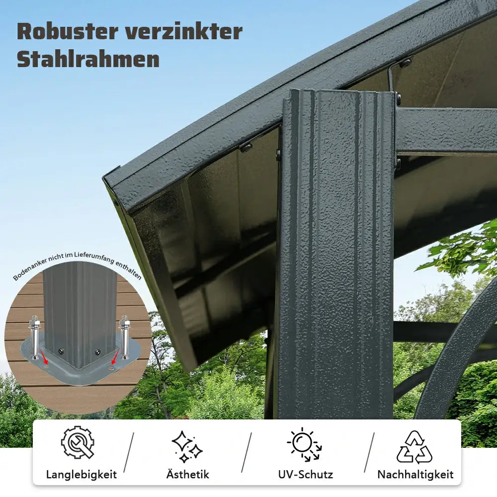 Domi Hardtop Grillpavillon 2,4 x 1,5 m in Anthrazit mit modernem Rundbogendach, wetterfeste Grillüberdachung für den Garten.