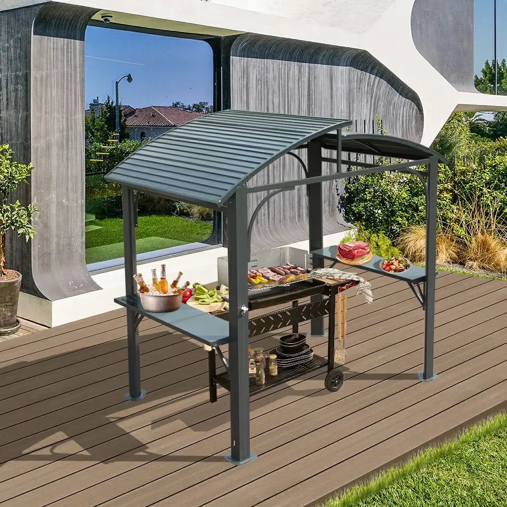 Domi Hardtop Grillpavillon 2,4 x 1,5 m in Anthrazit mit modernem Rundbogendach, wetterfeste Grillüberdachung für den Garten.
