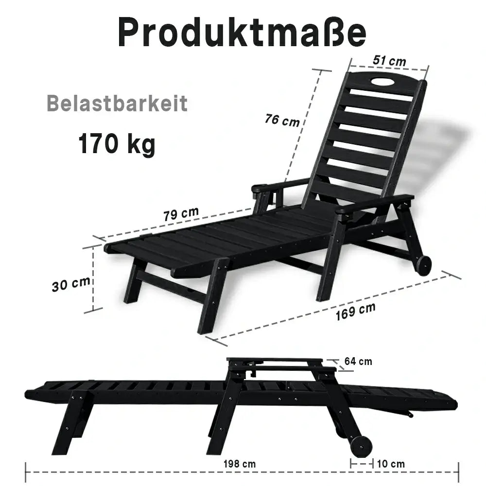Domi Outdoor Living HDPE Sonnenliege#Farbe_Schwarz
