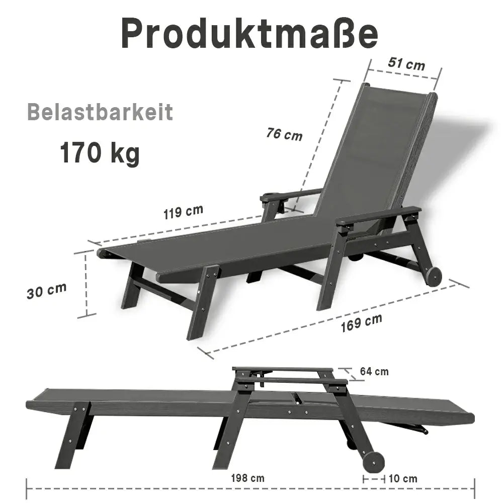 Domi Outdoor Living HDPE Textilene Sonnenliege#Farbe_Anthrazit
