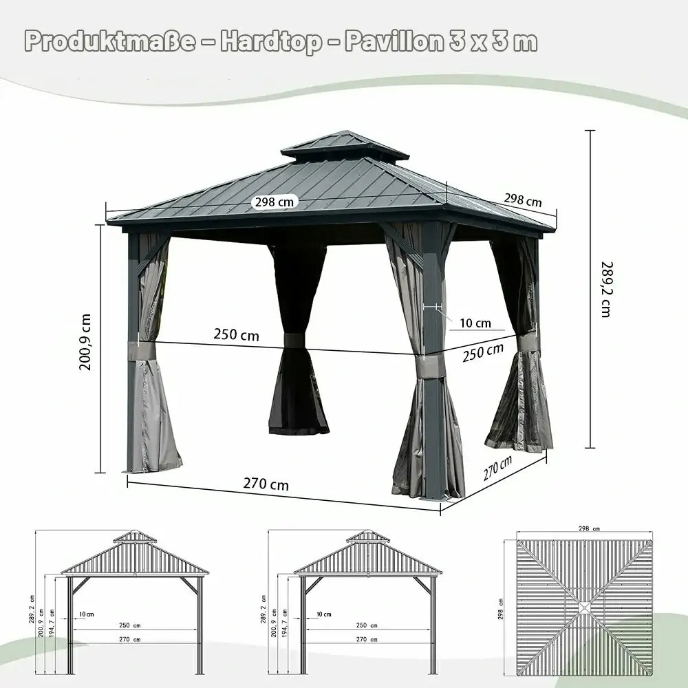 Domi klassischer Hardtop-Pavillon Anthrazit #Größe_3 x 3 m