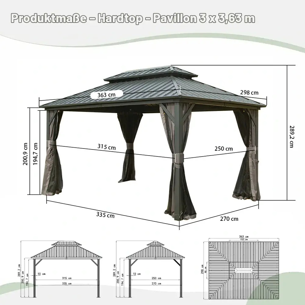Domi klassischer Hardtop-Pavillon Anthrazit #Größe_3 x 3,63 m