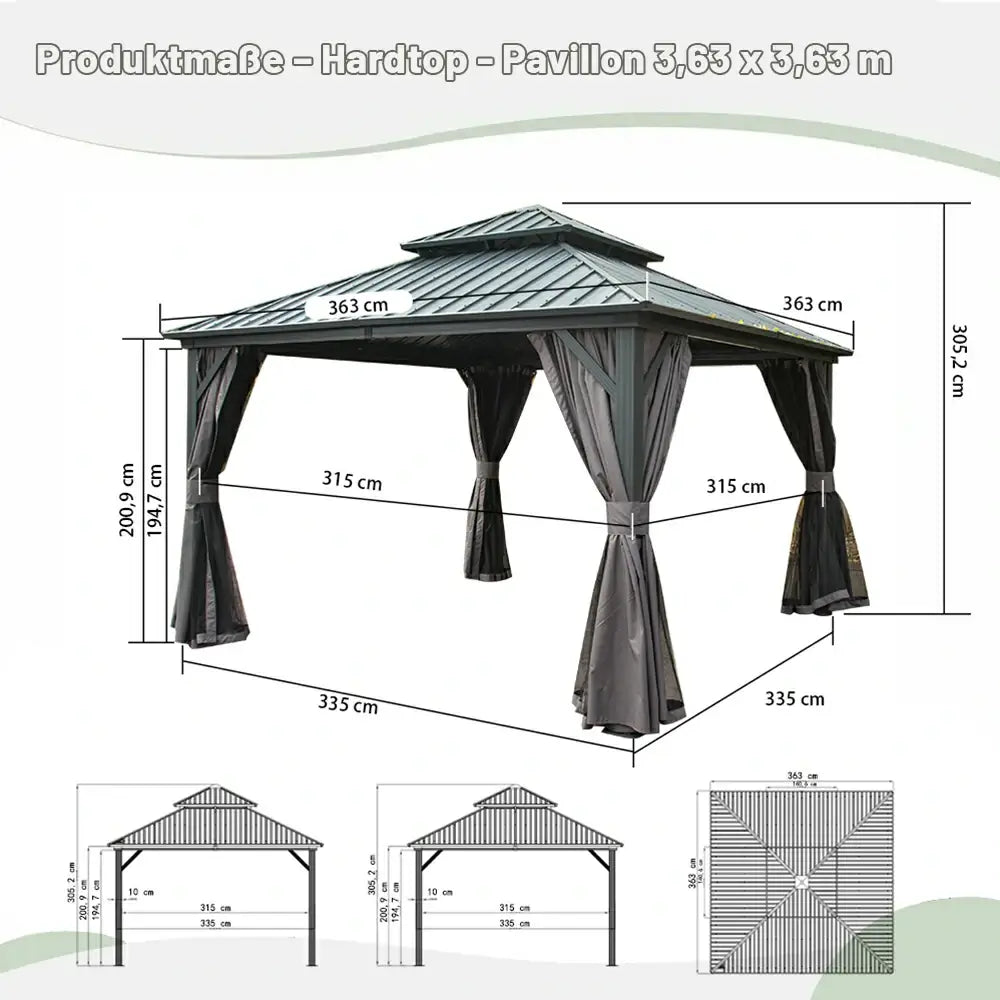 Domi klassischer Hardtop-Pavillon Anthrazit #Größe_3,63 x 3,63 m