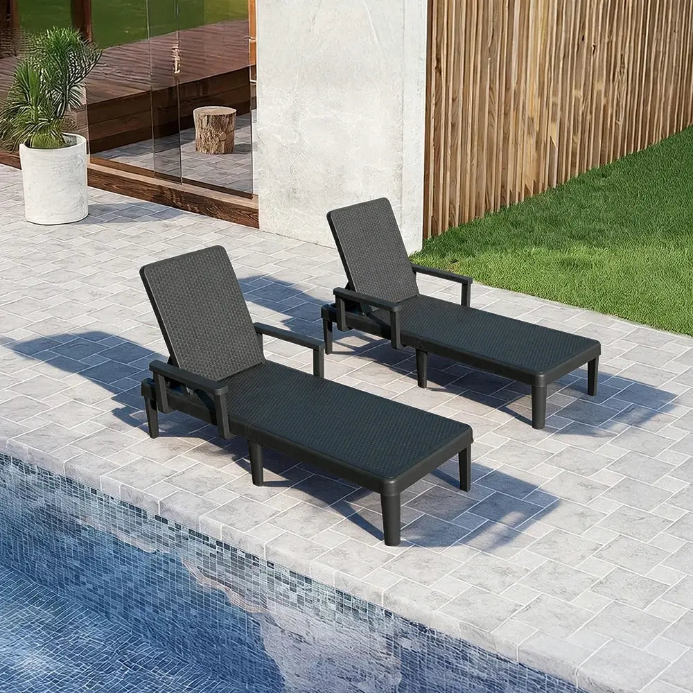 Domi Kunststoff Sonnenliege 2er-Set In Khaki Mit Armlehnen Gartenliege#Farbe_Anthrazit