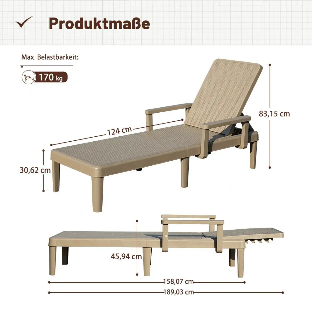 Domi Kunststoff Sonnenliege 2er-Set In Khaki Mit Armlehnen Gartenliege#Farbe_Sandbeige
