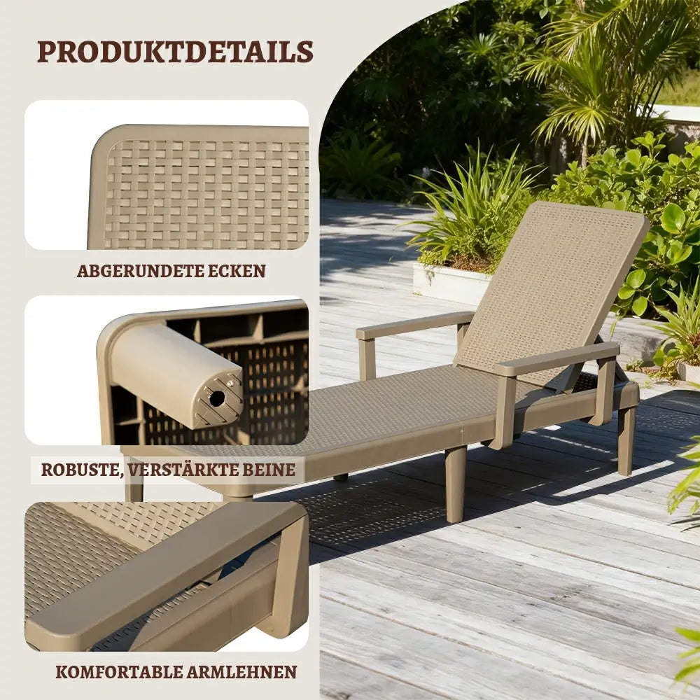 Domi Kunststoff Sonnenliege 2er-Set In Khaki Mit Armlehnen Gartenliege#Farbe_Sandbeige