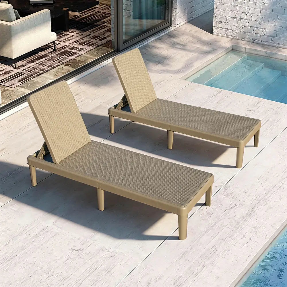 Domi Kunststoff Sonnenliege 2er-Set In Khaki Ohne Armlehnen Gartenliege#Farbe_Sandbeige