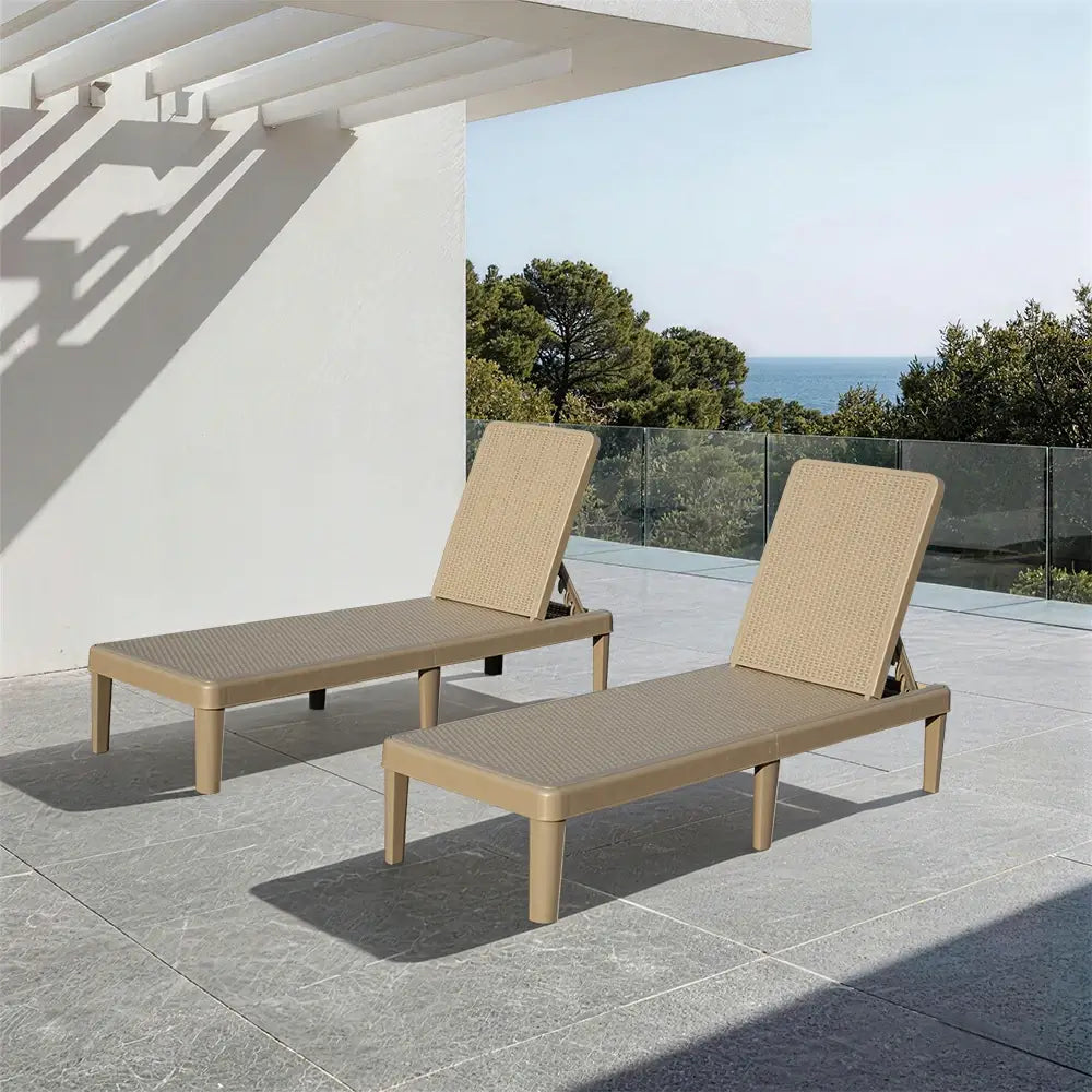 Domi Kunststoff Sonnenliege 2er-Set In Khaki Ohne Armlehnen Gartenliege#Farbe_Sandbeige