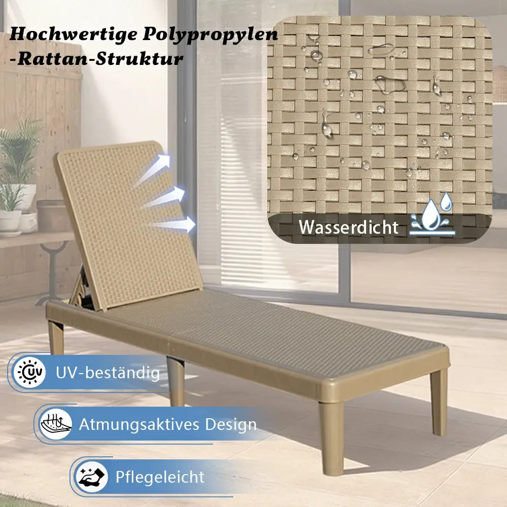 Domi Kunststoff Sonnenliege 2er-Set In Khaki Ohne Armlehnen Gartenliege#Farbe_Sandbeige