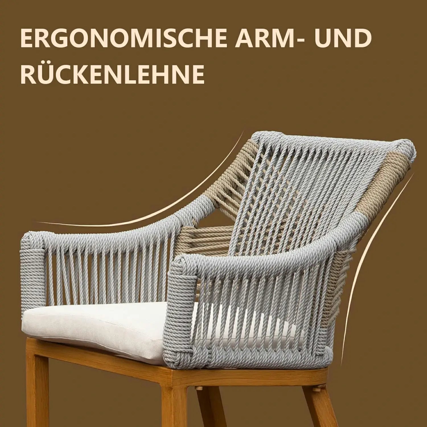 Domi Outdoor Barhocker 2er-Set In Holzoptik Mit Hochwertigem Seilgeflecht Wetterfeste Barstühle Aus Aluminium Inklusive Sitzkissen Für Garten Und Terrasse