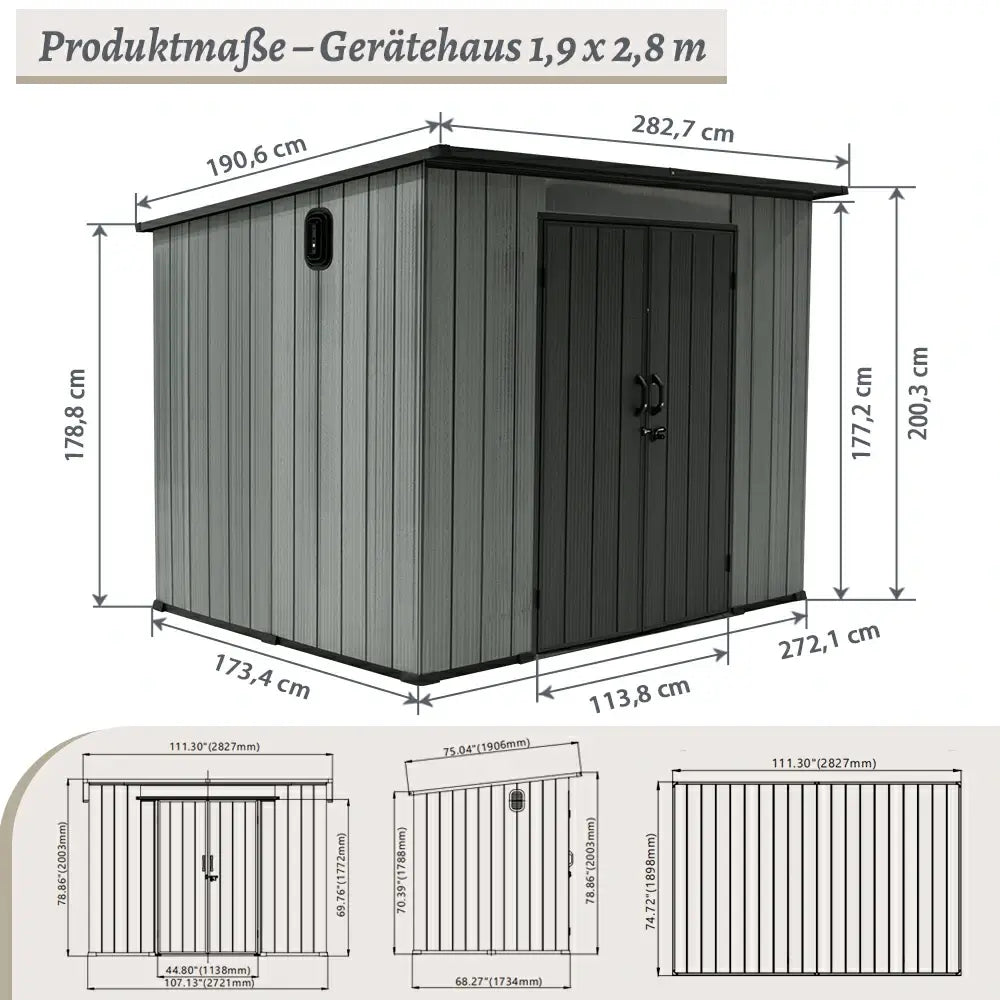 Domi Kunstharz-Gerätehaus mit Pultdach in Grau#Größe_1,9 x 2,8 m