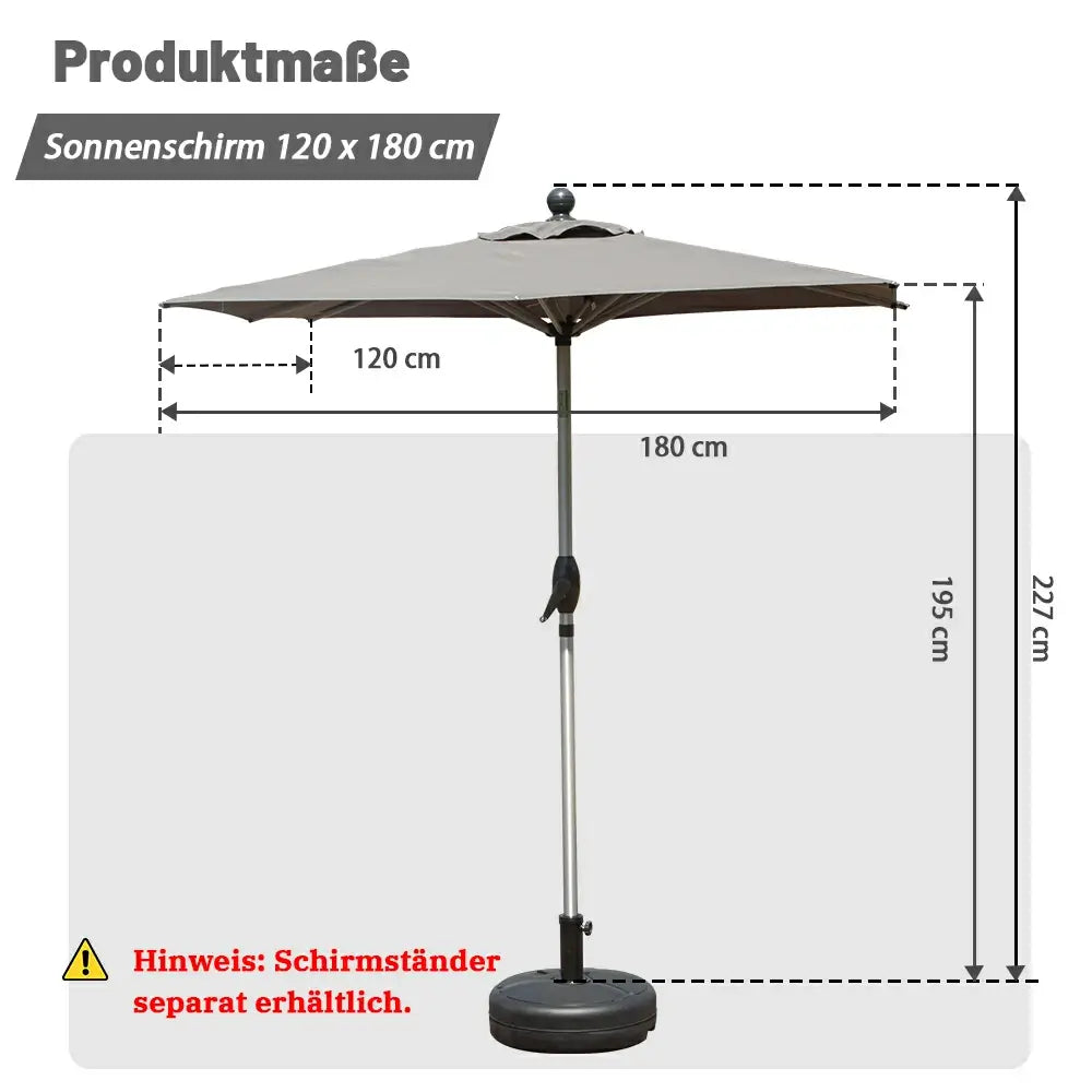 Domi Rechteckiger Aluminium Sonnenschirm Marktschirm 120 x 180 cm#Farbe_Grau
