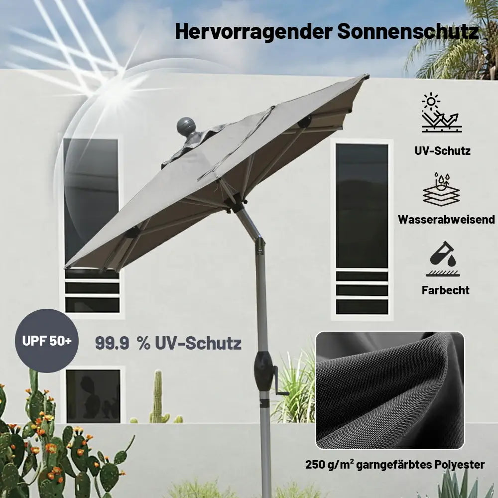 Domi Rechteckiger Aluminium Sonnenschirm Marktschirm 120 x 180 cm#Farbe_Grau