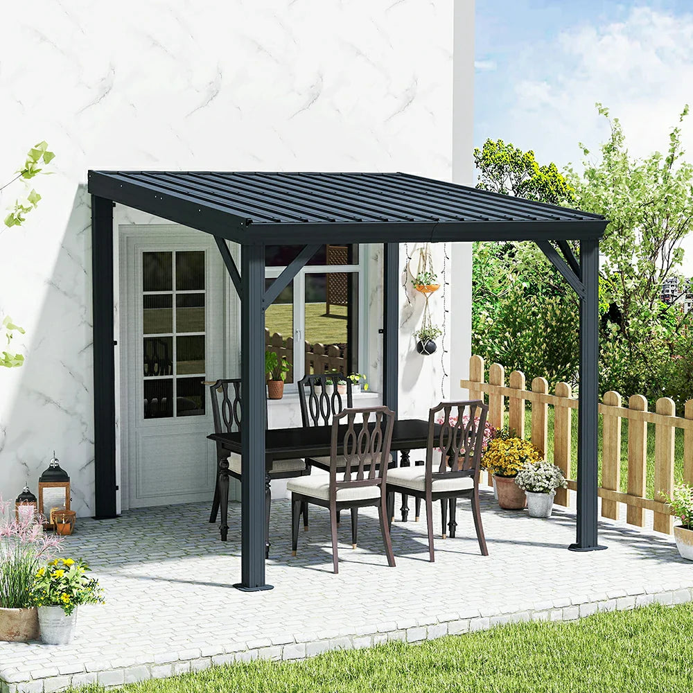 Domi Wandpavillon aus verzinktem Stahl mit Regenrinne in Grau#Größe_2,45 x 2,42 m