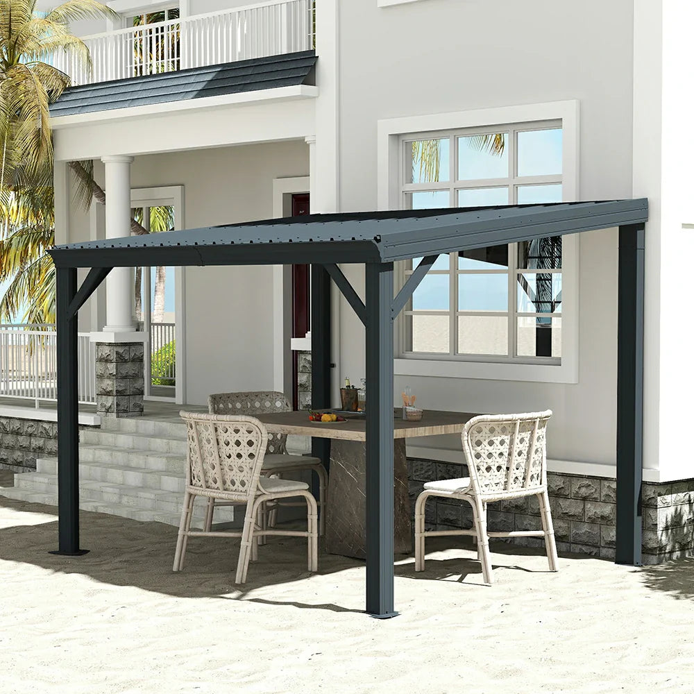 Domi Wandpavillon aus verzinktem Stahl mit Regenrinne in Grau#Größe_2,45 x 3,11 m