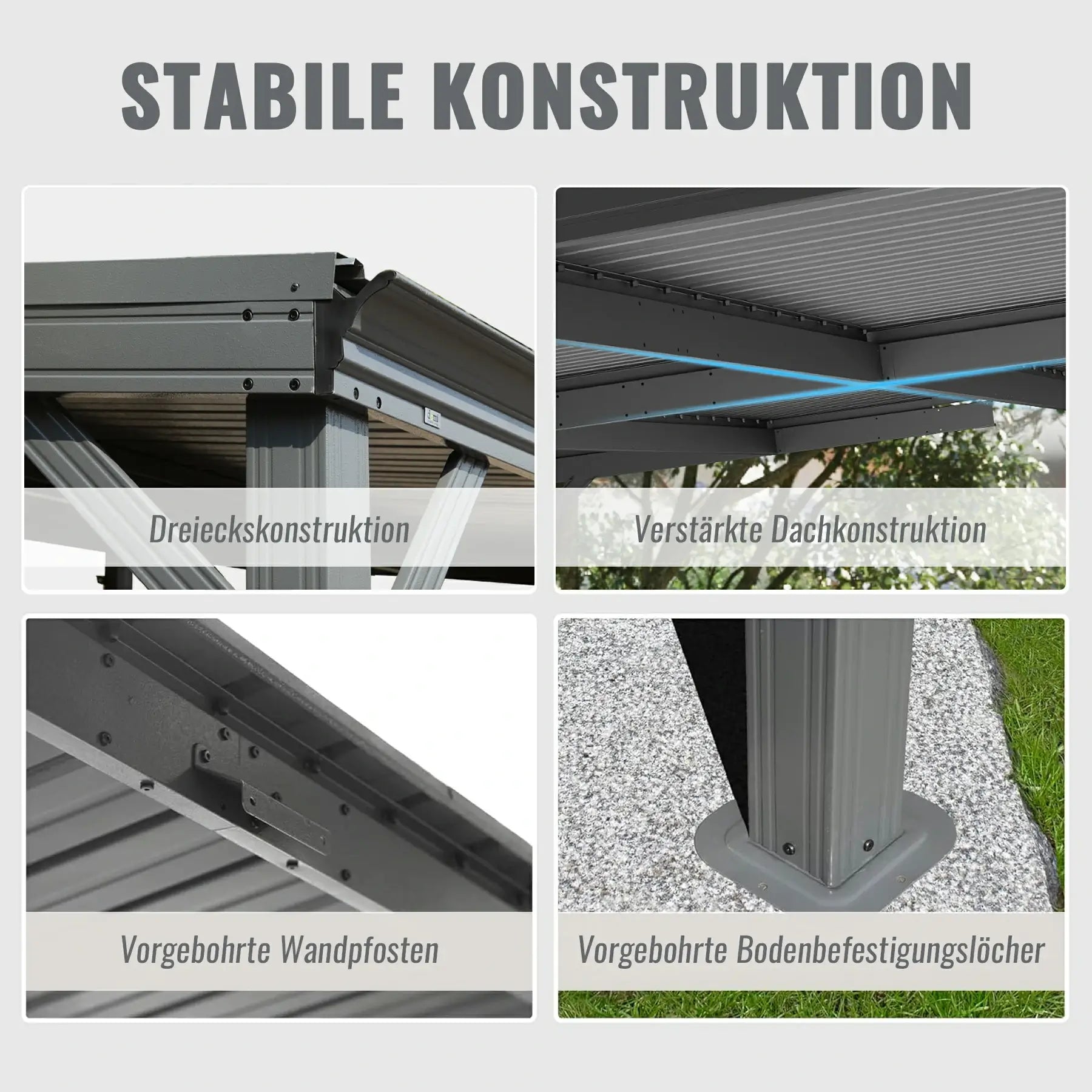 Domi Wandpavillon aus verzinktem Stahl mit Regenrinne in Grau#Größe_2,45 x 3,11 m