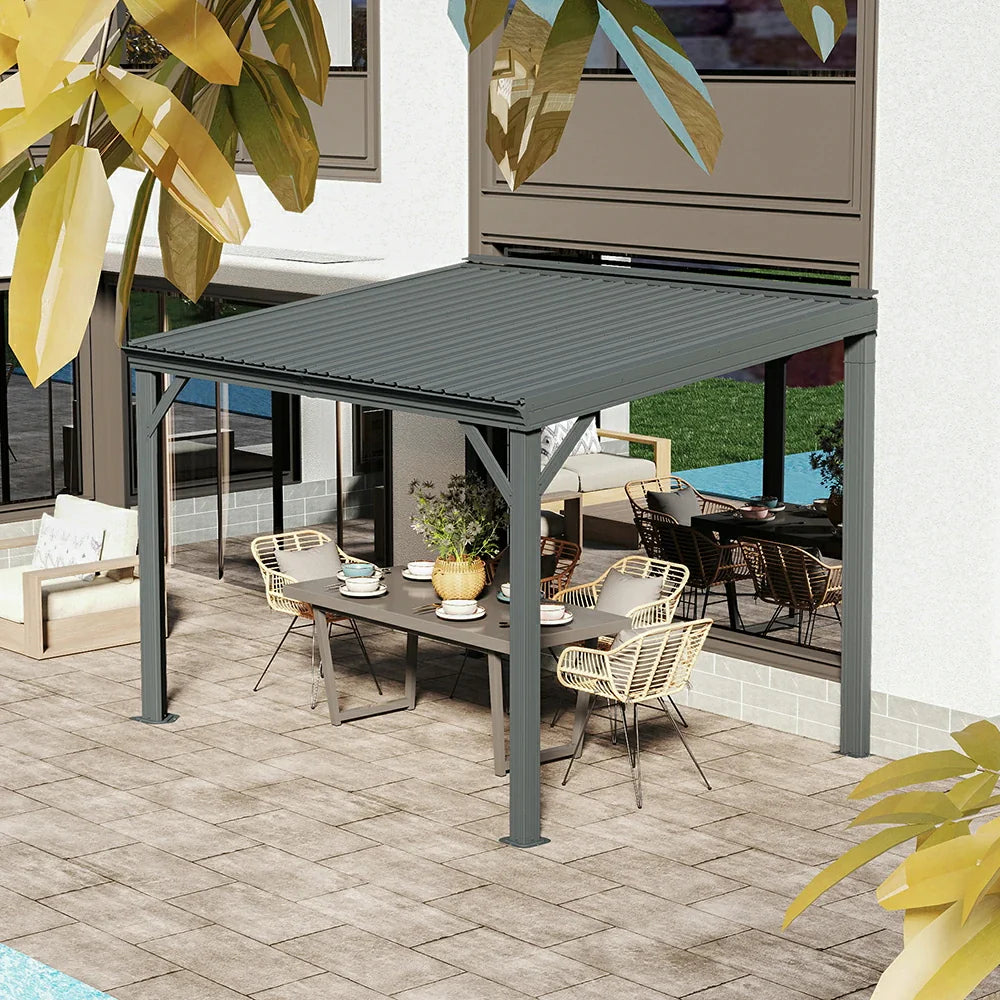 Domi Wandpavillon aus verzinktem Stahl mit Regenrinne in Grau#Größe_2,45 x 3,11 m