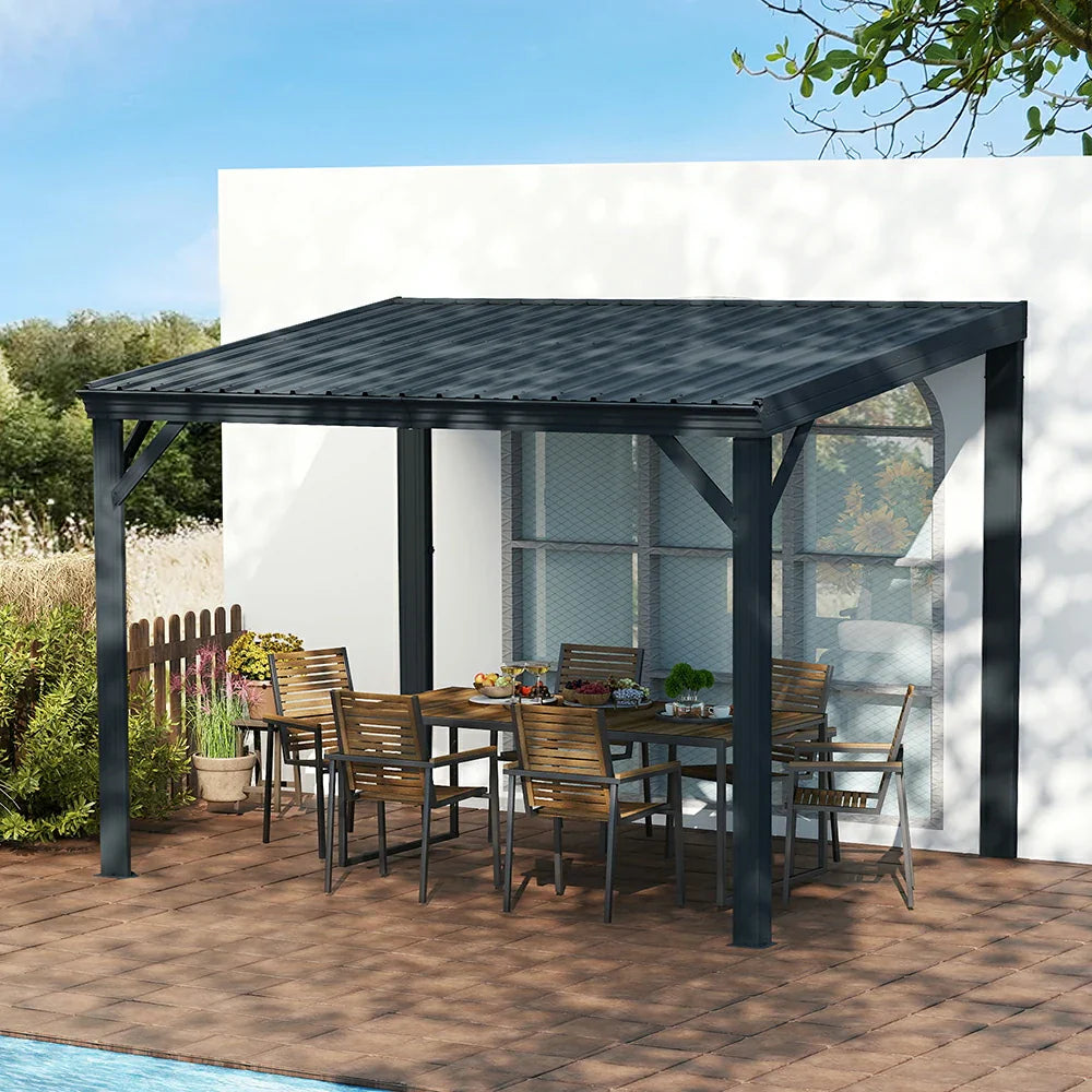 Domi Wandpavillon aus verzinktem Stahl mit Regenrinne in Grau#Größe_2,97 x 3,62 m