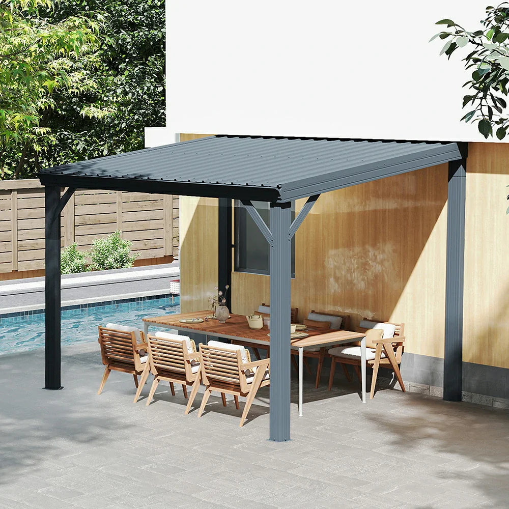Domi Wandpavillon aus verzinktem Stahl mit Regenrinne in Grau#Größe_2,97 x 3,62 m
