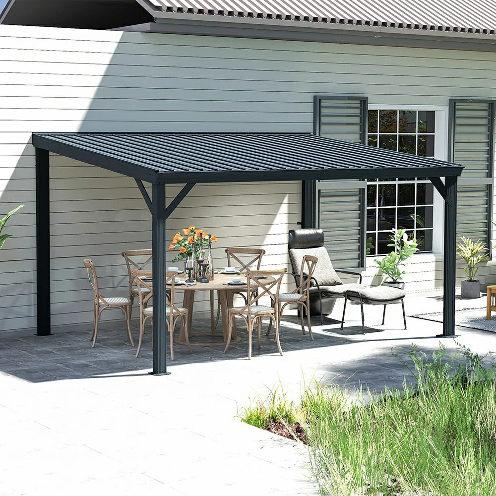 Domi Wandpavillon aus verzinktem Stahl mit Regenrinne in Grau#Größe_2,97 x 4,13 m