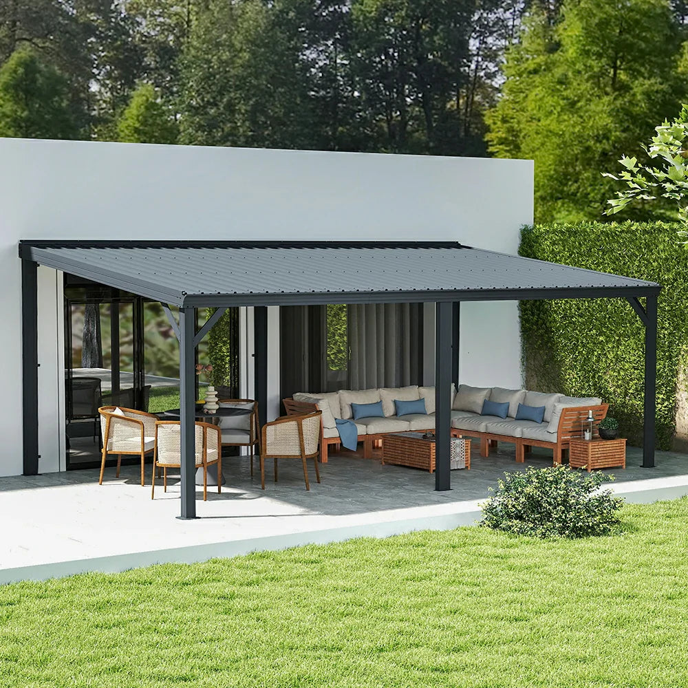 Domi Wandpavillon aus verzinktem Stahl mit Regenrinne in Grau#Größe_3,64 x 6,01 m