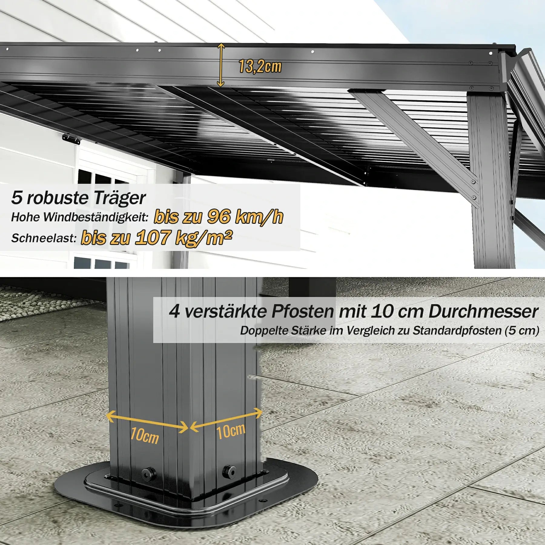 Domi Wandpavillon aus verzinktem Stahl mit Regenrinne in Grau#Größe_3,64 x 6,01 m